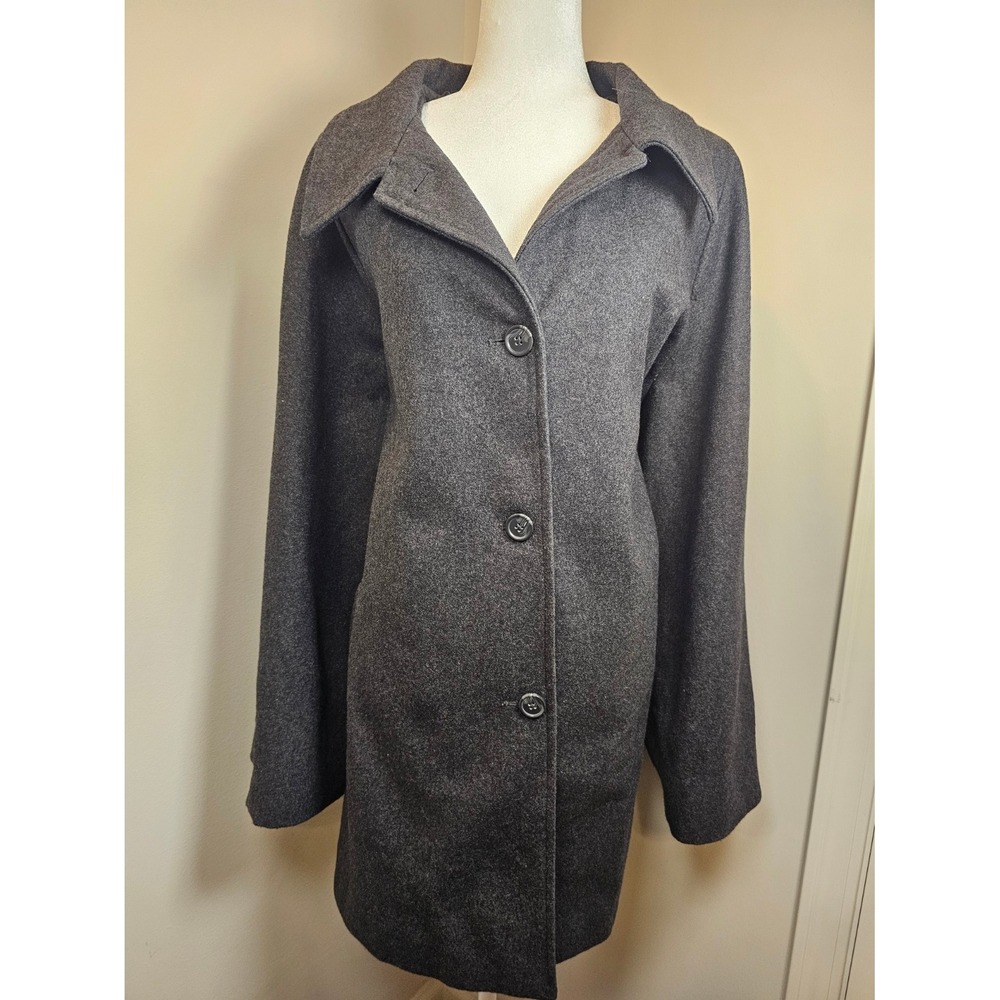 Woman Within Gray Wool Blend Car Coat Plus Size 26W Long Sleeve Button Front